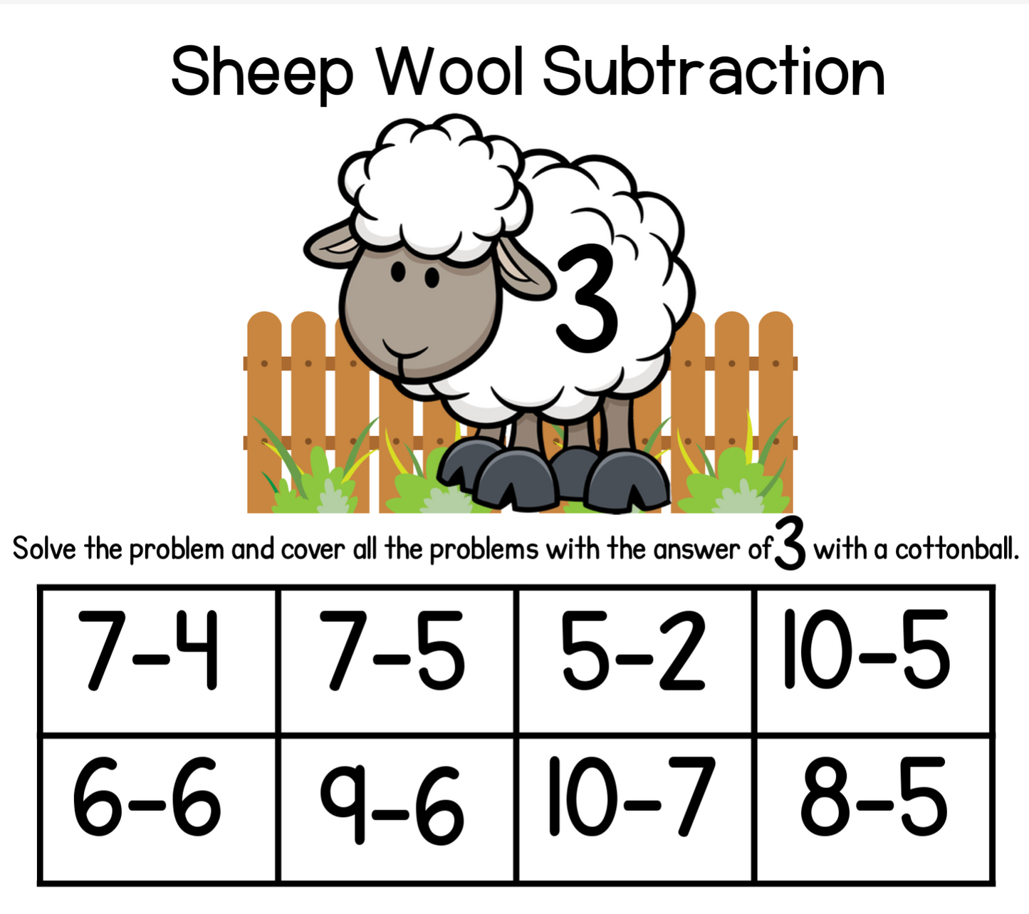 Sheep Wool Subtraction 0-9