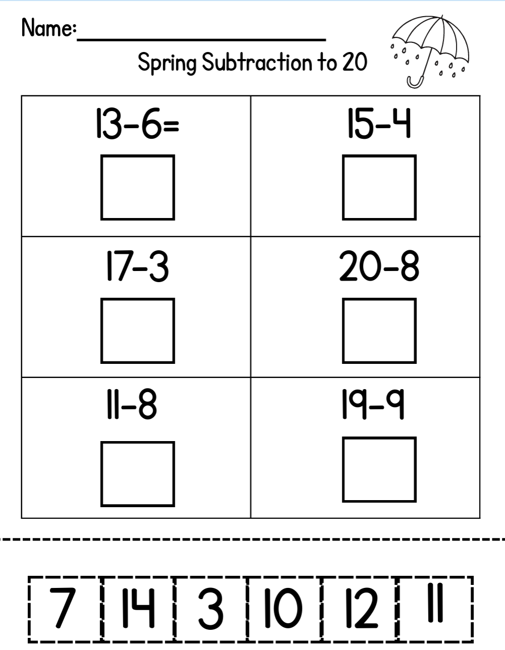Spring Subtraction to 20