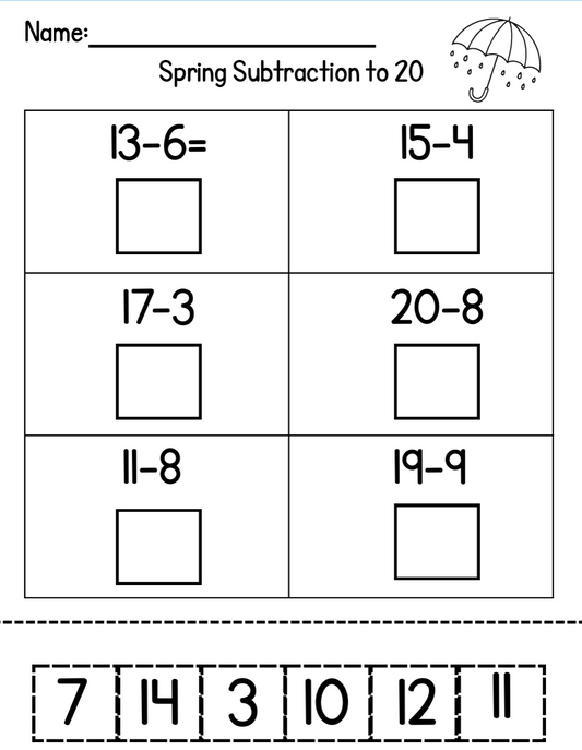 Spring Subtraction to 20-Members Only