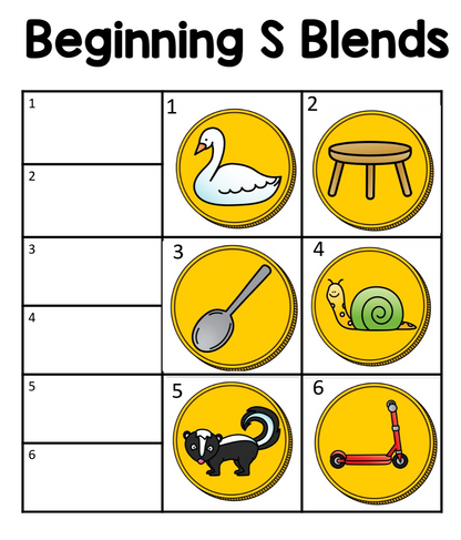 Beginning S Blends File Folder