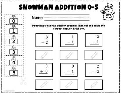 Snowman Addition 0-10