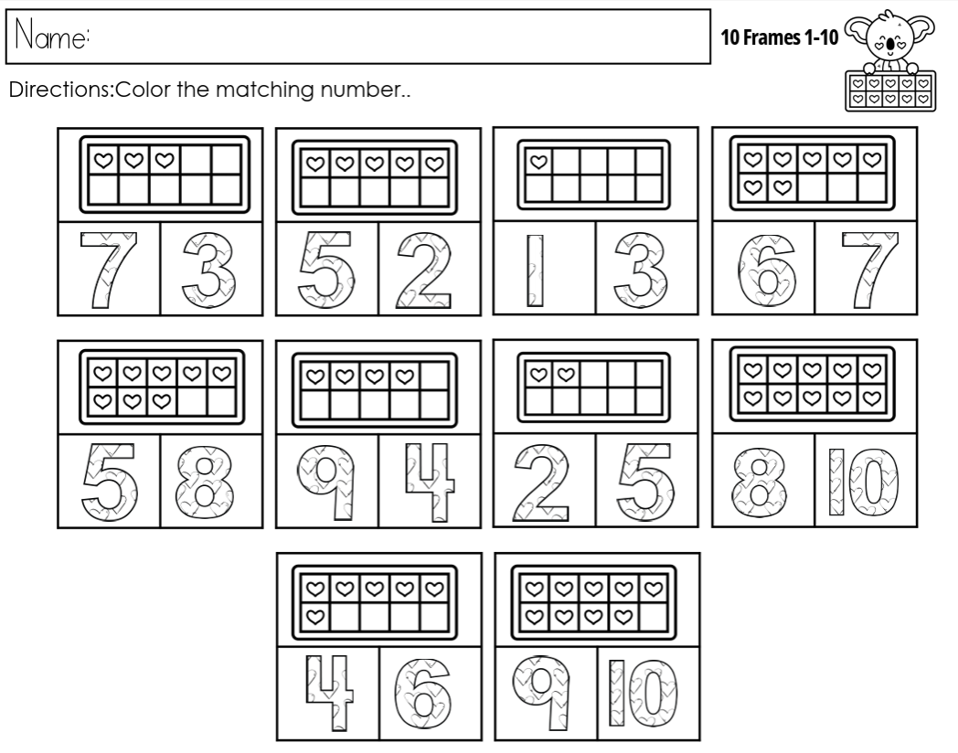 February 10 Frames 1-20 with Worksheets