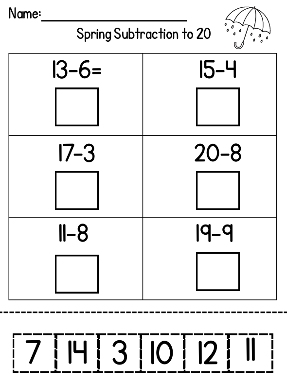Spring Subtraction to 20