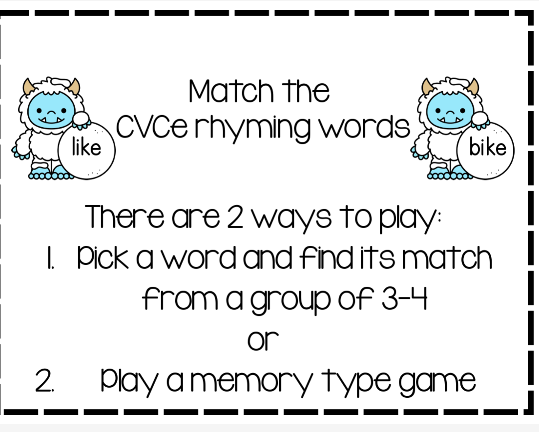Winter CVCe Rhyming Game