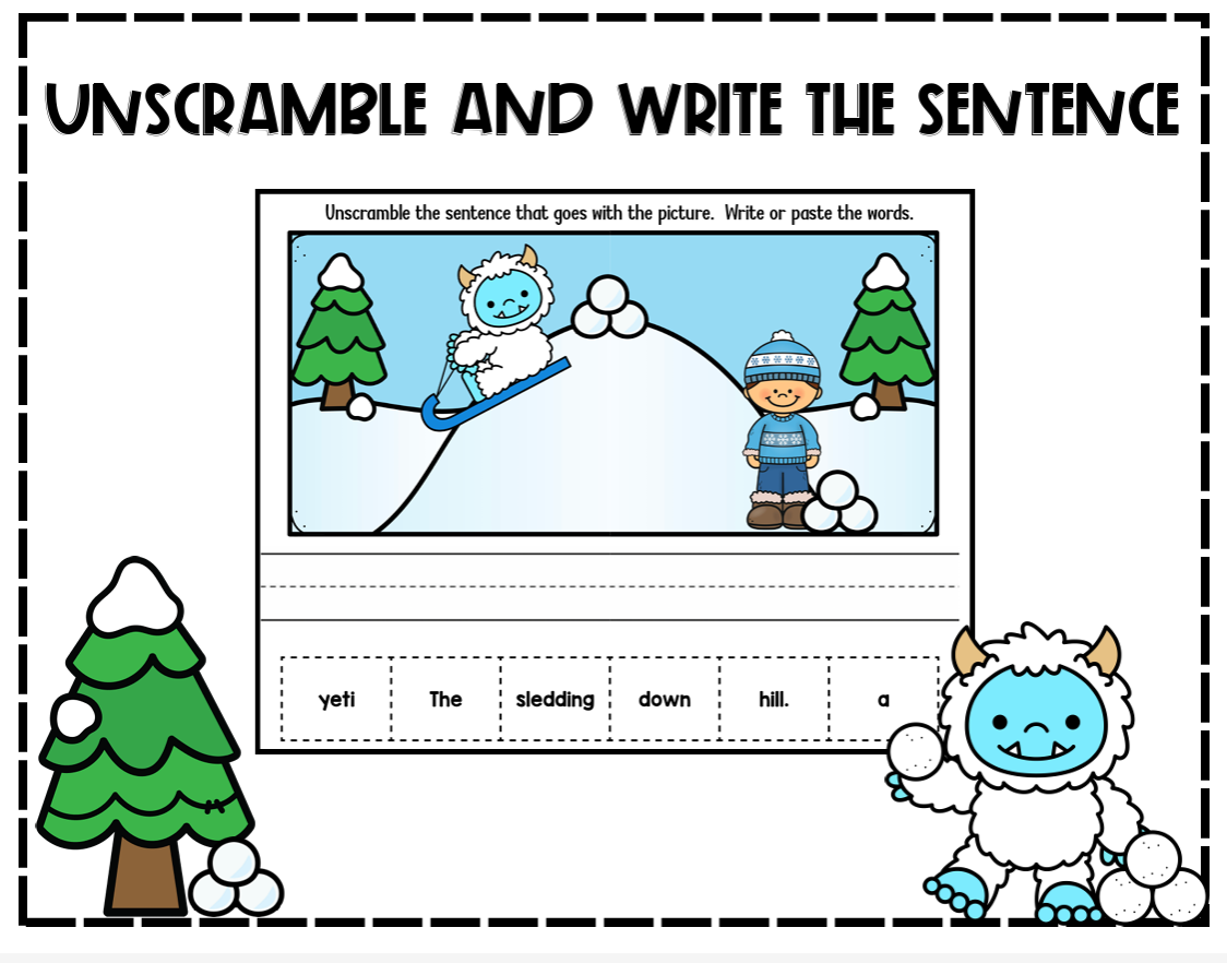 Winter Unscramble and Write the Sentence