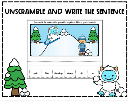 Winter Unscramble and Write the Sentence