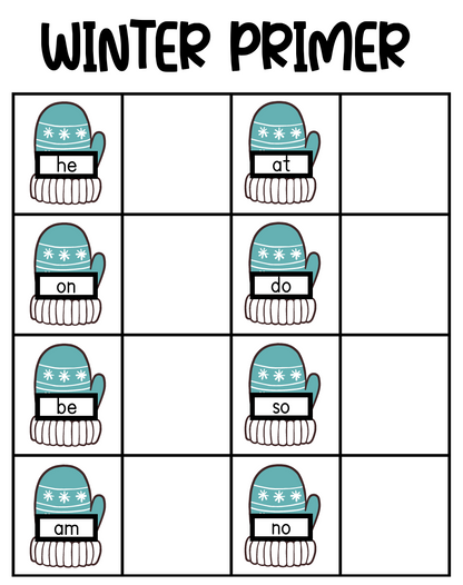 Winter Primer Sight Word Match File Folder Members Only