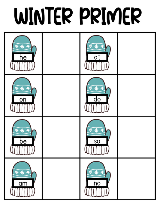 Winter Primer Sight Word Match File Folder