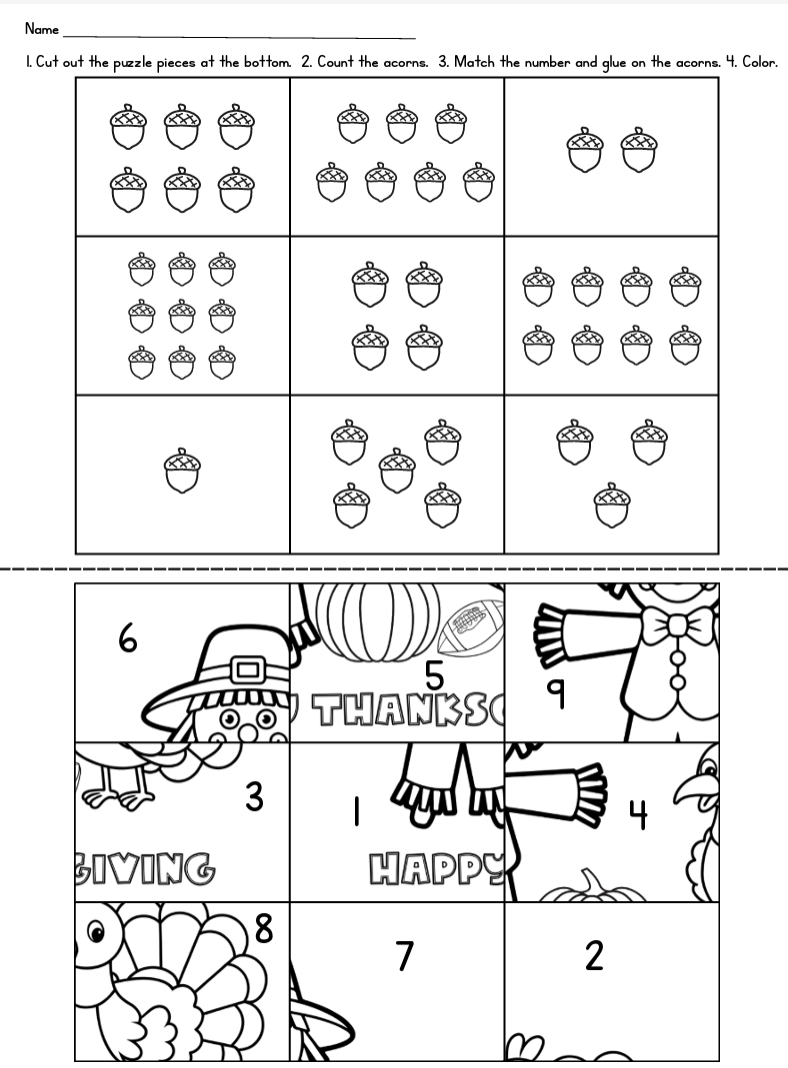 Thanksgiving Counting Puzzle Members Only