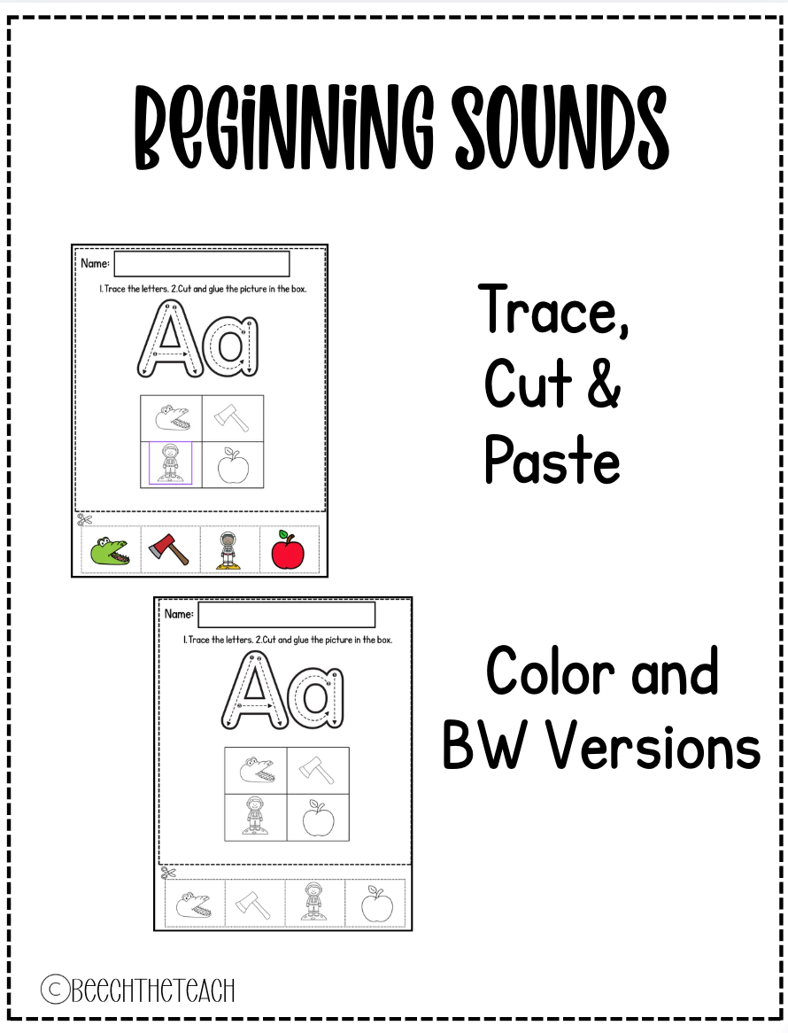 Beginning Sounds: Trace, Cut & Paste Members Only