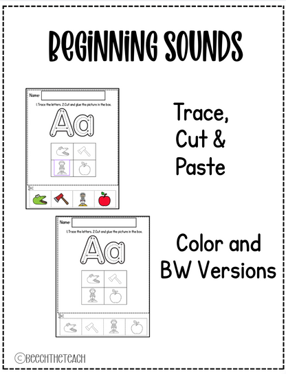 Beginning Sounds: Trace, Cut & Paste Members Only