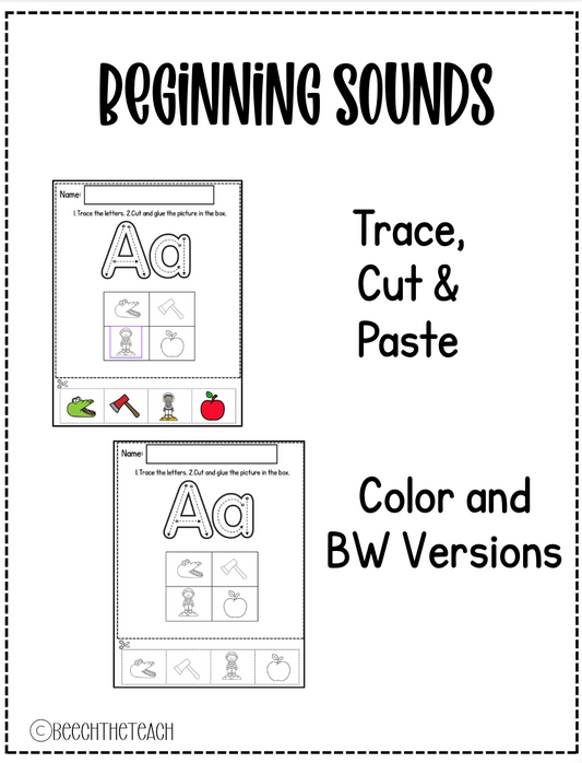 Beginning Sounds: Trace, Cut & Paste